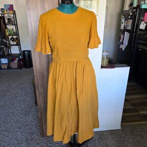 Son de Flor Butterfly Sleeve Mustard Yellow Midi Dress